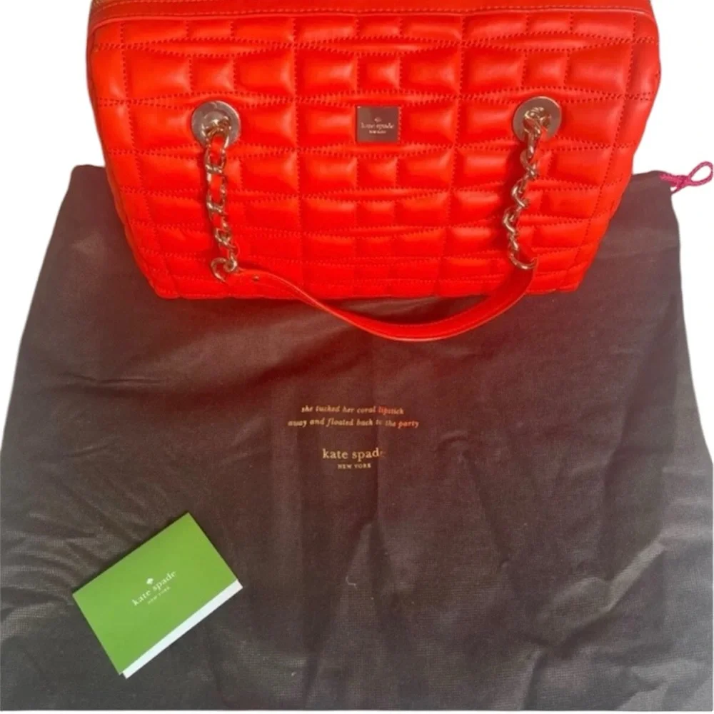 Kate Spade Quilted Leather “Maxie” Handbag in Flame Red. NWT, Original Dustbag